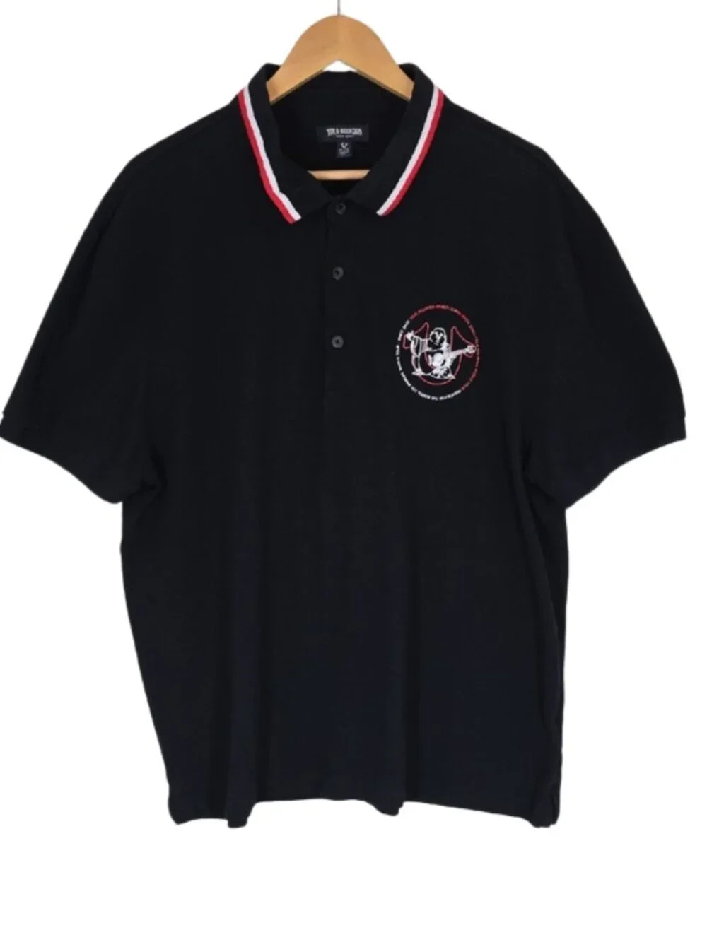 True Religion Buddha Guitar Graphic Polo Shirt XL Black World Tour Since 2002